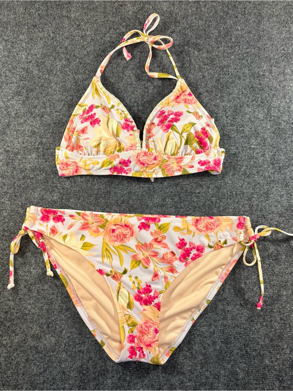Kona Sol Women’s Floral 2 PC Bikini Top L & Bottom XL Swimsuit Beach Summer Swim